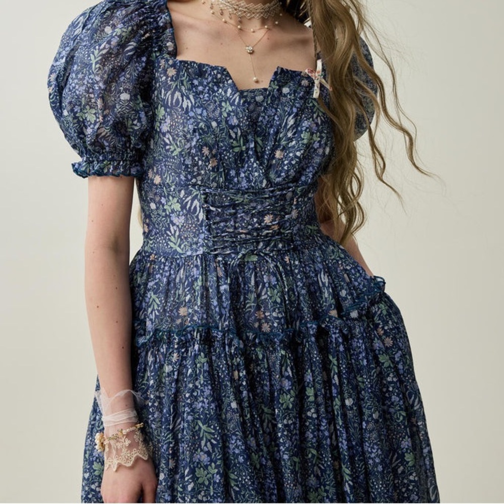 NWOT Linenniave JULIA 35 FLORAL LINEN DRESS Midnight Floral Medium - Picture 4 of 16